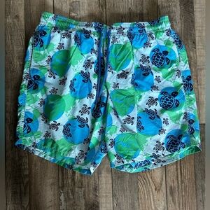 VILEBREQUIN Blue & Green Earth Turtle Print Swim Shorts 3x